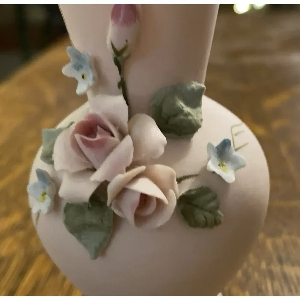 Lefton China 1847P Small 3 Dimensional Pink Floral Vase